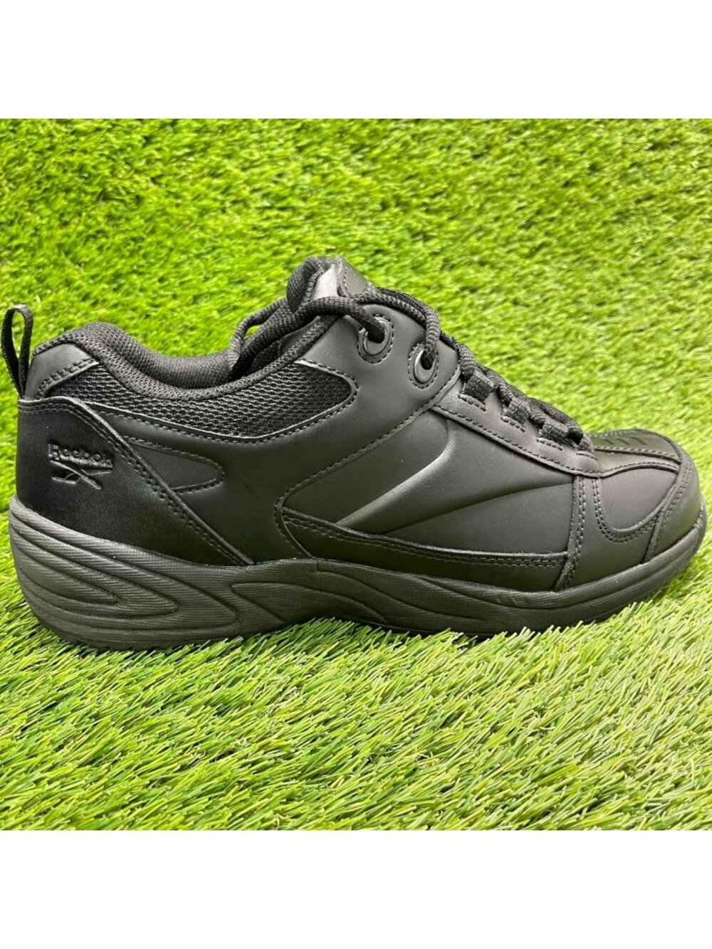 Reebok Jorie Mens Size 9.5 Black Leather Slip Resistant Working Jogger Shoes